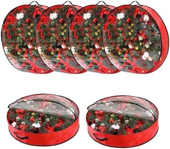 Garvee 6 Pack Christmas Wreath Storage Bags, Waterproof Clear PVC/PE Wreath Storage Containers with Sturdy Handles & Zippers, Holiday Decor Storage Organizer for Xmas and Seasonal Decorations, Red