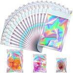 JETMORE 100 Pcs Mylar Bags, Smell Proof Bags with Clear Window, Holographic Bags for Snack, Cookie, Jewelry, Candy, Gift, Resealable Bags for Small Business, Sealable Bags for Packaging（2.4x3.9in）