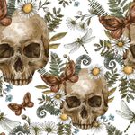 VEELIKE Whimsy Gothic Wallpaper Peel and Stick White Fern Skull Wallpaper for Walls 17.7''x118'' Removable Skulls Floral Wallpaper for Bedroom Accent Wall Adhesive Art Deco Wallpaper for Living Room