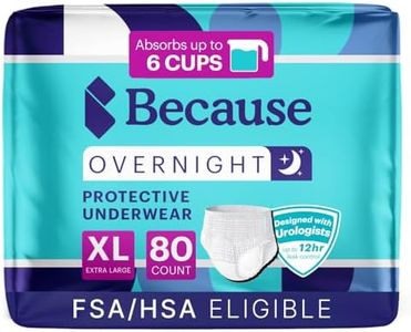 Because Overnight Absorbency Pull Ups - Adult Disposable Incontinence Underwear, Extra Absorbent Nighttime Briefs for Men and Women, White, XLarge, 80 Count (4 Packs of 20)