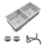 CROCODILE Undermount Double Bowl Kitchen Sink, 304 Grade Stainless Steel, Steel Grey, 37x18 Inch, Handmade with Sound-Dampening, Brushed Finish, Rectangular