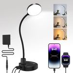 ZAPLIT 15W LED Desk Lamp with USB C & USB-A Port, 3 Color Temperatures, 5 Brightness Dimmable Table Lamp, 4 Timers, Flexible Gooseneck Light, 3.5'' Eye-Caring Reading Lamp for Home Office - Black