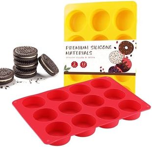 2PCS Silicone Oreo Cookie Chocolate Molds, Vituer 12-Cavity Round Silicone Baking Mold for Oreo, Candy, Chocolate, Cookie, Mini Cake and Jelly, Dishwasher Safe (Red+ Orange)