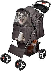 PaWz 4 Wheels Pet Stroller Dog Cat Cage Puppy Pushchair Travel Walk Carrier Pram Black, Collapsible for Storage Travel Pet Pram, Removable Cushion Dog Car Seat, Dog Cat Stroller with Coffee Cup Holder