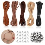 Grevosea Leather Cord for Jewellery Making, 25m X 2.6mm Leather Necklace Cord Leather String with 100 Clasp Faux Suede Cord Rope for DIY Crafts Bracelet Necklace Dream Catcher Making(5 Colors)