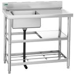 YITAHOME Kitchen Sink, Single Bowl Sink with Drainboard Stainless Steel Utility Sink Floorstanding Outdoor Sink with Worktop and Shelves Portable Catering Sink for Restaurant Kitchen Hotel Bar Garage