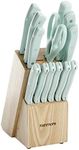 Kenmore Kane Stainless Steel Forged Triple Riveted Cutlery Knife Block Set, 14-Piece, Glacier Blue