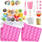 Kucoele Cake Pop Maker Kit with 2 Silicone Cake Pop Molds, 3-Tier Stand Holder, Melting Pot, Cupcake Molds, Lollipop Sticks, Spatula, Decorating Pen, Goodie Bags and Twist Ties