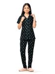 BLOEM Cotton Printed Nightwear for Girls | Regular Kid's Sleepwear-Night Suit Set | Shirt with Pyjama Set | Casual Regular wear for Girls | Comfortable Nightsuit-Blue Hearts(12-13 Years)