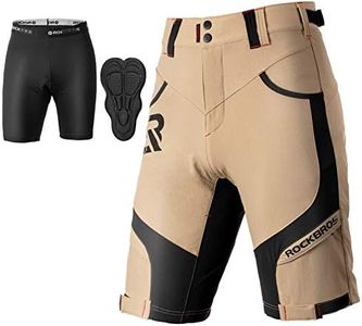 ROCK BROS Mountain Bike Shorts MTB Bike Shorts for Men Padded Mountain Bike Shorts, Khaki, Large