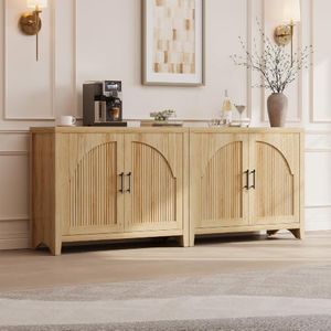 37" Fluted Sideboard Buffet Cabinet with Storage, Set of 2, Natural Oak
