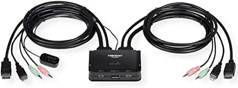 TRENDnet TK-220DPI 2-Port 4K DisplayPort 1.2 KVM-Switch mit Audio, 4K UHD (3840 x 2160@60Hz), 3,5-mm-Lautsprecher/Mikrofon, USB 2.0, integrierte Kabel, Schwarz