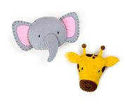 AGD Handmade Elephant Giraffe Brooch Pins, Badge pins for Kids, Best Birthday Animal Theme Party Return Gifts for Kids and Animal Lovers (Set of 2)