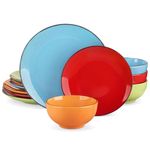 vancasso Navia Dinnerware Sets Colorful Stoneware 12 Pieces Set for 4 Multi Spray Spot Patterned Service Dish