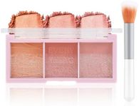 Apooliy 3 Colors Blush Palette，Blush Powder for Cheeks Makeup，Glitter Blusher with Brush，Long Wear，Highly Pigmented