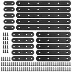 Glarks 110Pcs 20Pcs 40mm 80mm 130mm 200mm Flat Straight Corner Brace Black Metal Joint Plate Connector Repair Fixing Bracket with Mounting Screws Set for Wood Furniture