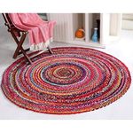 Bhuvan Handloom Cotton Multicolour 70 cm Round Reversible Hand Woven Decorative Rug for Kitchen/Home/Living Room