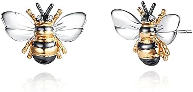 Barzel 18K Gold Plated Shimmering Bumble Bee Stud Earrings with Enamel For Women - Made in Brazil