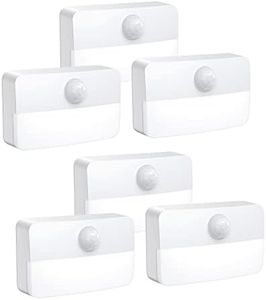 AMIR Newest Mini Motion Sensor Light, Battery-Powered LED Night Light, Wall Light, Closet Lights, Safe Lights for Stairs, Hallway, Bathroom, Kitchen, Cabinet (Pack of 6 - White)