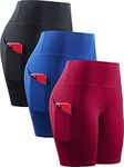 NELEUS Women's Workout Compression Yoga Shorts with Pocket, 1010 Black/Blue/Red,3 Pack, X-Large