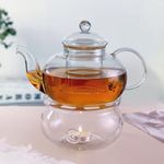 CnGlass 1000ml/33.8oz Glass Teapot with Removable Infuser,Stovetop Safe Tea Kettle with Glass Tea Warmer 5.3in/13.5cm Diameter