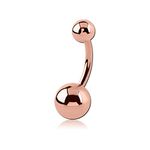 Belly Bars Navel Button Ring Body Piercing Jewellery Bar with Crystal Ball Surgical Steel 14G (Rose Gold, 2 x Plain Balls)