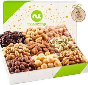 NUT CRAVINGS Gourmet Collection - Mixed Nuts Gift Basket in White Gold Box (9 Assortments) Teacher Appreciation Arrangement Platter, Birthday Care Package - Healthy Kosher USA Made