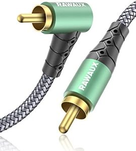 RAWAUX Cable RCA Audio 90 Grados con Conector Chapado en Oro de 24K Coaxial Cable RCA Machos a Machos Cable Subwoofer en Ángulo Recto para Amplificadores, Altavoces y Sistemas Hi-Fi (1.5M, A-Verde)