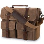 Mens Laptop Messenger Bag Waterproof Canvas Leather Satchel Briefcase Shoulder Bag Computer Work Bag 15.6 inch