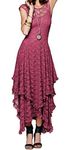 R.Vivimos Women's Summer Dress Sleeveless Irregular Hem Lace Long Maxi Dress Party Dresses(Medium,Rosered)