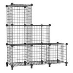 AWTATOS Wire Cube Storage Metal Grids 6 Cubes Bookshelf Bookcase Stackable Closet Shelves Organizer Modular Storage Cube Bins Multi-use Iron Wire Shelving Rack for Living Room, Home, Office, Black