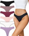 FINETOO 6 Pack Seamless Thongs for Women No Show Wavy Edge Side Women's Thong Panties Ladies Underwear Sexy S-XL