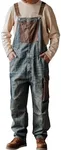 Rexcyril Men's Baggy Denim Bib Overalls Vintage Contrast Distressed Fashion Loose Fit Workwear Coveralls with Big Pockets, Blue, 30