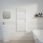 Warmehaus Electric Heated Towel Rail Curved White Thermostatic Bathroom Towel Radiator with Timer - 1200x500mm 600W