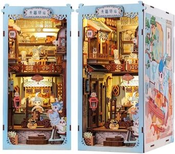 Cutefun Book Nook Kit, 3D Wooden Puzzle DIY Miniature House Kit, Book Nook Kits for Adults, Booknook with LED Light, Dollhouse Bookshelf Insert Decoration (Azure Phoenix Lodge)