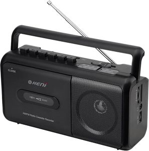 G Keni Portable Cassette Player Boombox with AM/FM Radio Stereo, Cassette Recorder, Headphone Jack, Battery or Mains Power, Black, Stereo Output, Auxiliary Connectivity