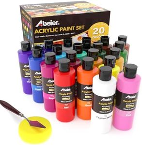ABEIER Bulk Acrylic Paint Set, 20 Colors (250 ml/8.45 fl oz), Matte Finish, Rich Pigments, Non-Toxic Paints for Painting on Canvas Crafts Wood Ceramic, Ideal for Beginners and Students