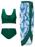 ESHOO Youth Girls 3 Pieces Bikini Bathing Suit with Cover Up Skirt Wrap Sets Kids Tropical Floral Bikini Swimsuits Beach Swimwear for Teen Girls(13Y)