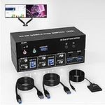 DP Dual Monitor KVM Switch DisplayPort 4K@60Hz, DP KVM Switch for 2 Computers Share 2 Monitors and 3 USB 3.0 Ports/Audio/Mic, 4K DisplayPort Switch 2 in 2 Out