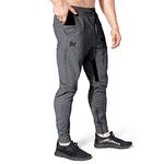 BROKIG Mens Thigh Mesh Gym Joggers Trousers Running Slim Fit Tracksuit Bottoms Sweatpants Men Zip Pockets (M, Dark Grey)