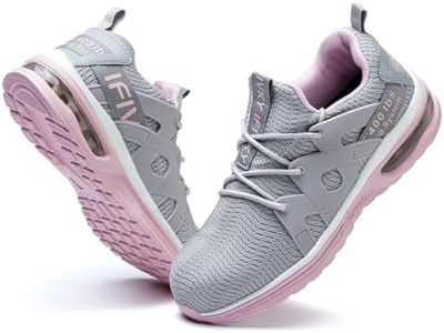 Ifivky Steel Toe Shoes for Women Lightweight Air Cushion Breathable Work Shoes Comfortable Puncture Proof Slip Resistant Safety Shoes Indestructible Composite Toe Sneakers Industrial Footwear Grey