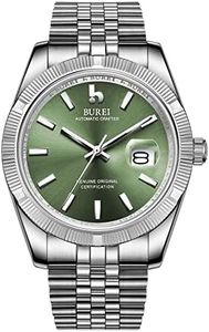 BUREI Men's Automatic Watch Analog Dial with Date Window Sapphire Crystal Stainless Steel Band and Case,Green
