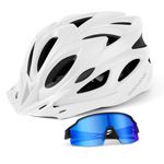 Odoland Adult Bike Helmet with Cycling Sunglasses,Bicycle Helmet Mountain Road Bike Cycling Certified Lightweight Adjustable Helmet for Men Women,White