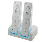 Dual Charging Station Dock for Nintendo Wii. Comes with 2 Rechargeable Batteries & LED Lights for Wii Remote Control- White