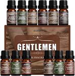 SALUBRITO Essential Oils Set for Men, Fragrance Oil Set for Diffuser and Home, Woody Aromatherapy Oil 12 x 10 ml, Vetiver, Frankincense, Sandalwood, Cypress Essential Oil and More