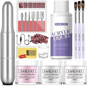 SAVILAND Acrylic Nail Kit with Drill: Professional Nails Kit Acrylic Set for Beginners with Everything White Pink Clear Acrylic Powder and Liquid Set Brushes 100 Forms Manicure Tools Home Salon DIY