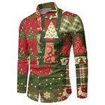 Mens Button Down Santa Vacation Tops Mens Christmas Shirt Mens Hawaiian Christmas Button Down Shirts Mens Long Sleeve Button Down Shirts Long Sleeve Bowling Shirts for Men(Xmas A-Green,XXL)