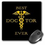 3dRose - Alexis Design - Best Professional Ever - Best Doctor Ever. A Caduceus Symbol. Yellow on Black Medical Gift - Mouse Pads (mp-323677-1)