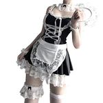 mzenuop Polyester Maid Dresses Halloween Maid Outfit Cosplay Sweet Classic Lolita Apron Maid Dress with Socks(L-XL - Black and White