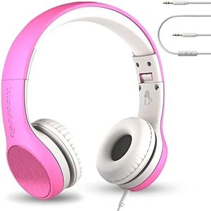 LilGadgets Connect+ Style On-Ear Kids Headphones with Microphone - SharePort Technology, SoftTouch Padding, Detachable Cable, Noise Reduction, Durable & Adjustable - Pink